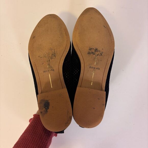 Dolce Vita Black Perforated Leather Suede Pointed Toe Flats 8.5 - Picture 7 of 8